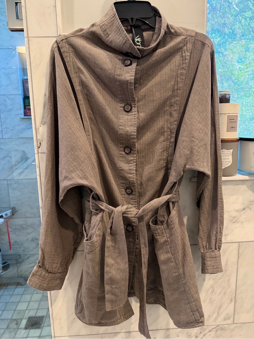 Women's Taupe Utility Button-Front Jacket with Belt - Picture 9 of 9